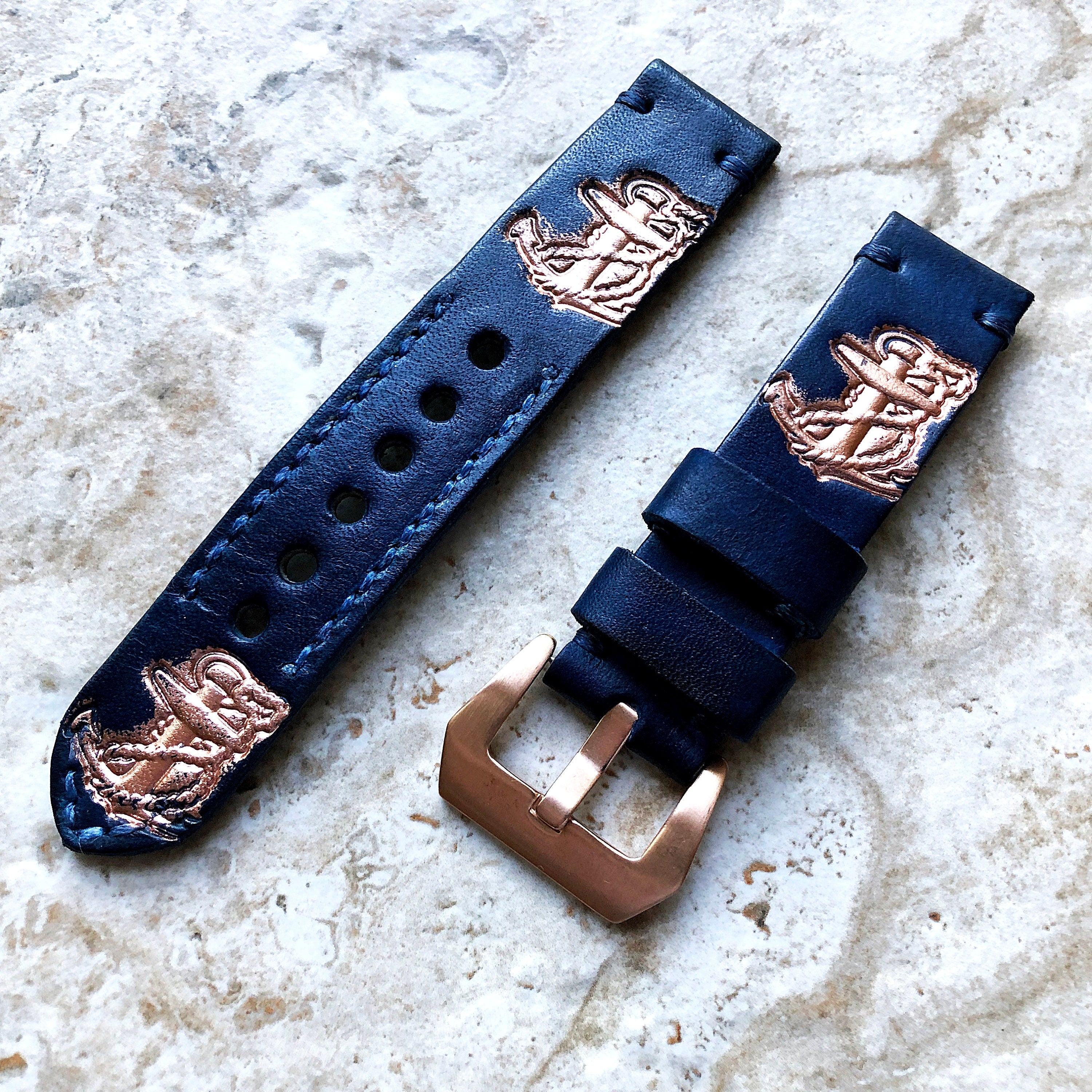 Royalty Anchor Band 22mm 24mm 25mm Compatible with Apple Watch Fitbit Versa 2 3 4 Sense 2 Ionic Accented Embossed Leather Handmade Strap